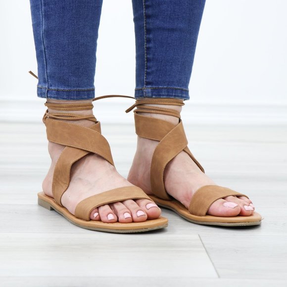 Gray Gladiator Laced-Up Bootie Style Flat Sandals - Picture 3 of 10